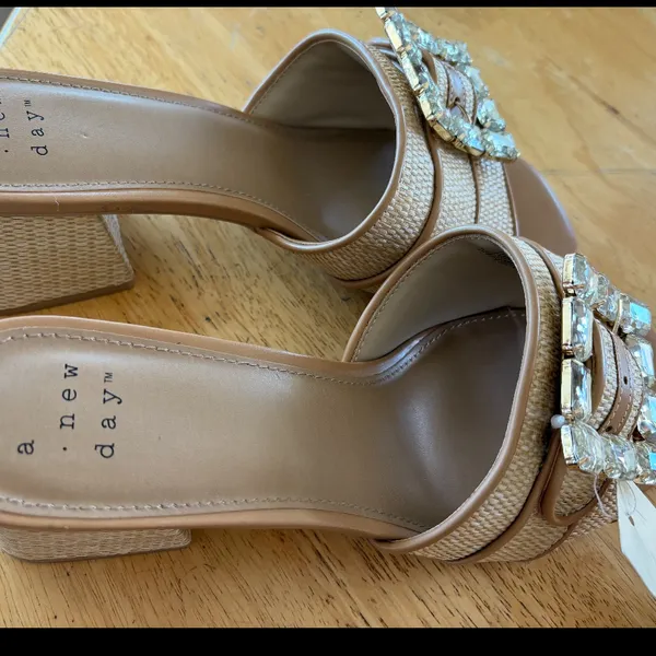 A New Day Beige Mules with Crystal Buckle rattan size 10 - Image 3