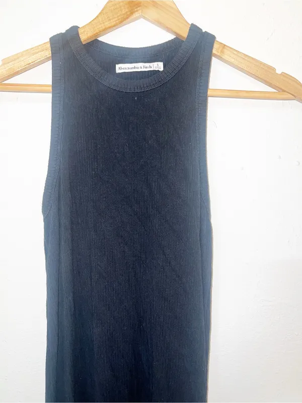 Abercrombie & Fitch Black Ribbed Sleeveless Maxi Dress with Double Slit - Image 2