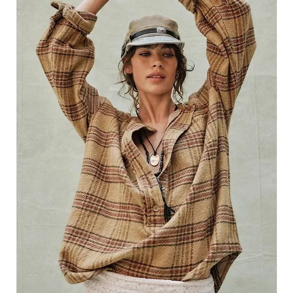 Free People We The Free Perfect In Plaid Pullover Blouse Top Shirt Size Small - Image 3