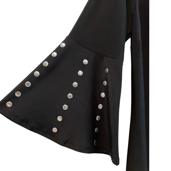 C Est 1946 Shift‎ Dress Black Studded Bell Sleeve Edgy Women Small NWT - Image 4