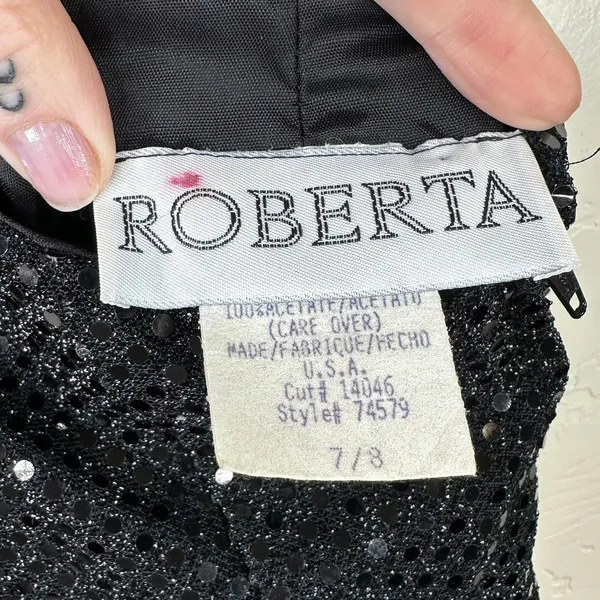 Vintage Roberta Midnight Black VTG Sequin Halter Open Back Sleeveless Maxi Gown - Image 7