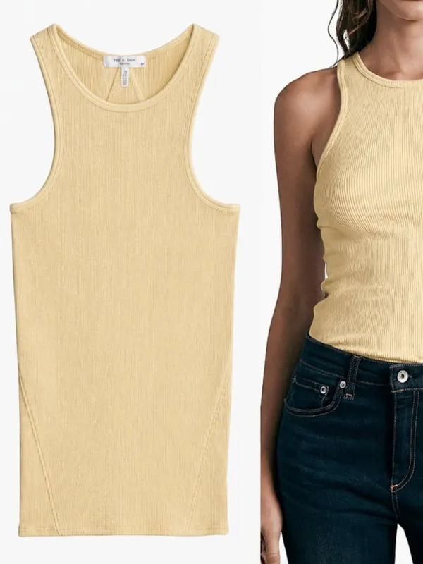 Rag & Bone Essential Rib Knit Tank Top Organic Pima Cotton Butter Yellow M $95 - Image 2