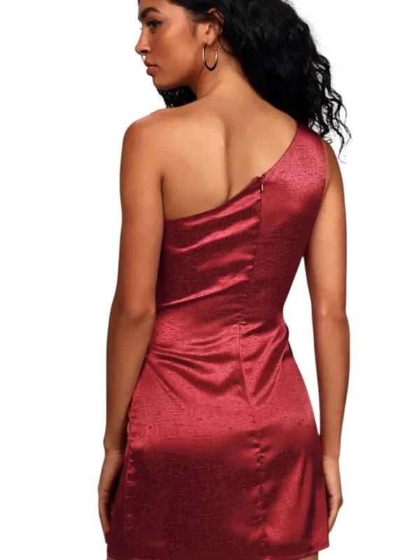 Lulus Dress‎ Lisette One Shoulder Mini Dress Burgundy Red Womens Size Small New - Image 4