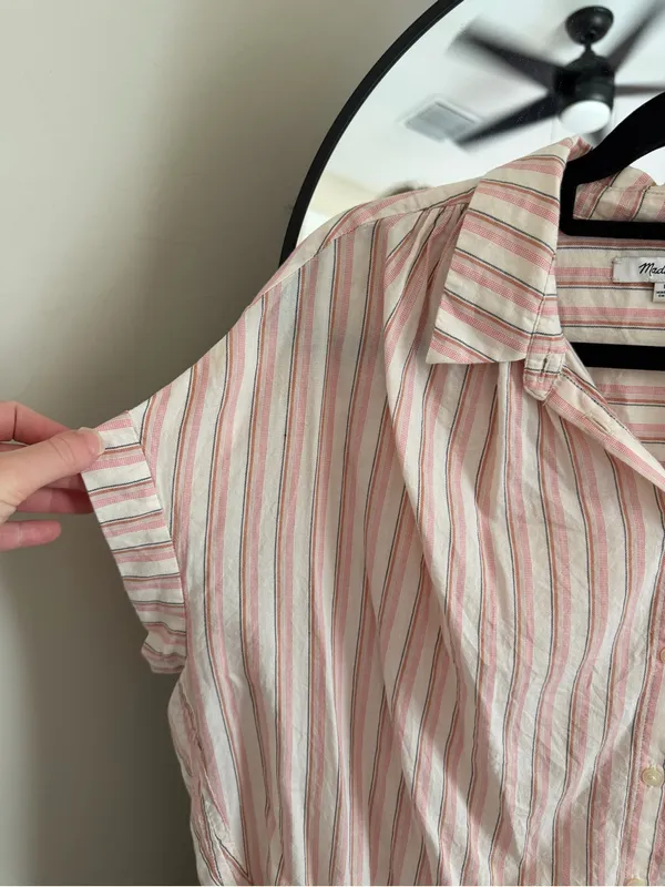Madewell Pink and White Striped Short-Sleeve Button-Down Shirt Oversized - Image 2