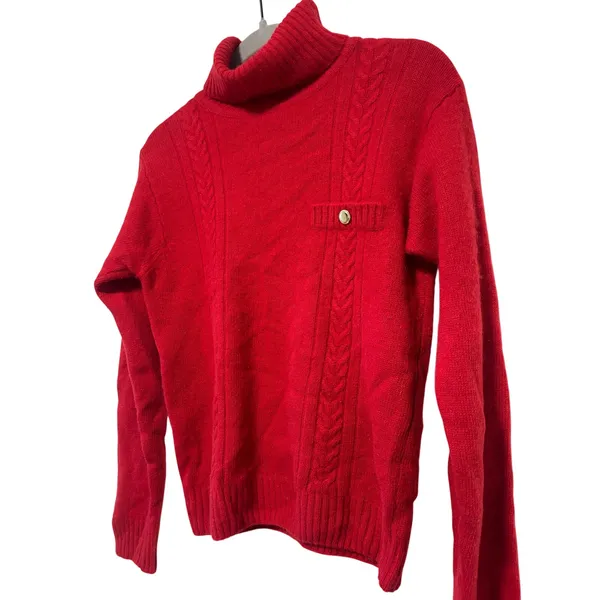 SK & Company Women's Red Angora Wool Cable Knit Turtleneck Sweater M - Image 3