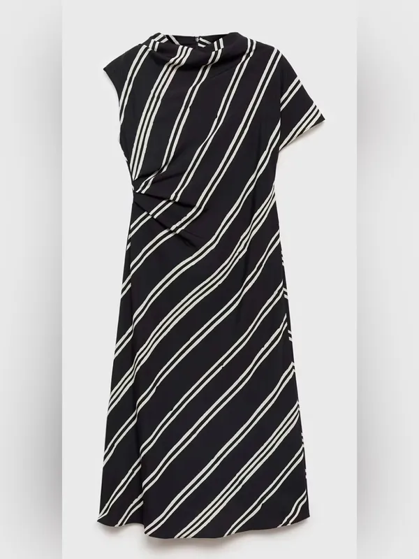 Mango Draped Striped Midi Dress Black White Italian‎ Fabric Size US 4-Small - Image 2