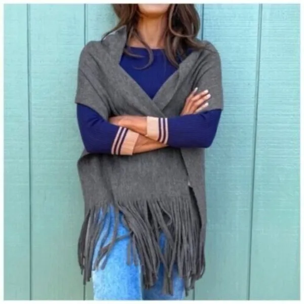Lucky Brand Heather Dark Grey Brushed Knit‎ Fringe Long Scarf Soft Wrap New NWT - Image 9