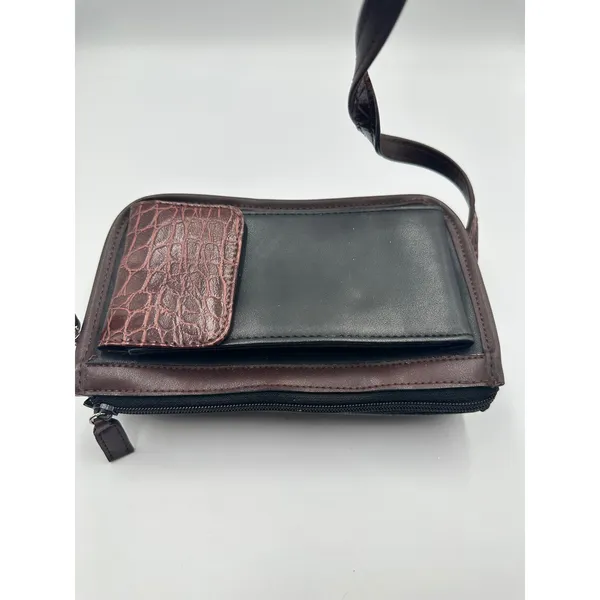 Western Woven Heart Concho Crossbody Wallet Bag Brown Black Ornate Corners - Image 4
