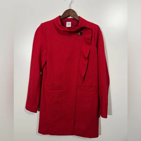 Cabi Celebration Coat in Red Micro Houndstooth Size S Blazer Jacket Style #3546 - Image 5
