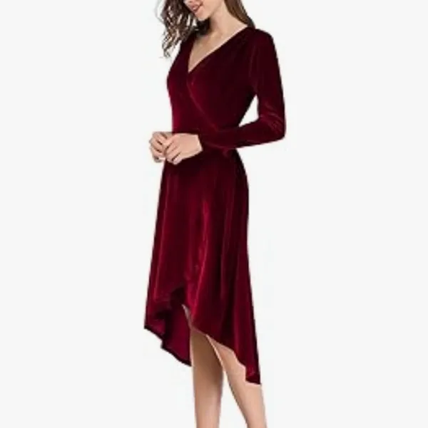 Long sleeve velvet wine color dress size Large women's perfect for Valen… - Image 2