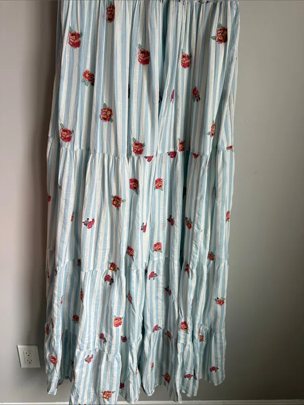 Sézane Blue Stripe Floral Tiered Maxi Dress Far36/US4 - Image 9