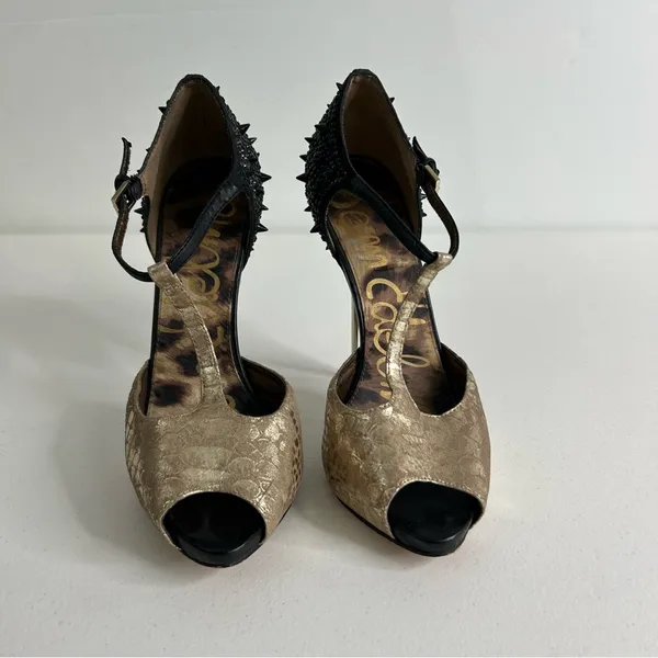 Sam Edelman Scarlett Black‎ and Gold Heels Size 7.5 - Image 4