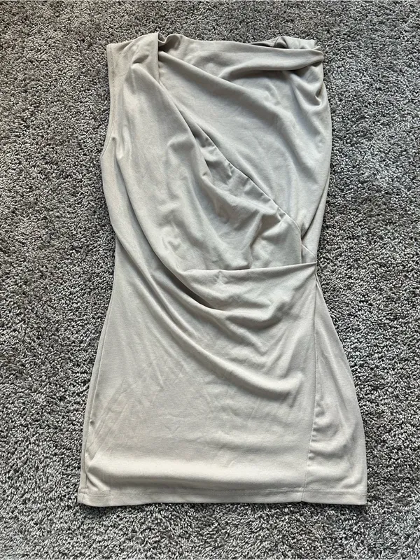 Micas Asymmetric One-Shoulder Mini Dress in Light Taupe - Image 3