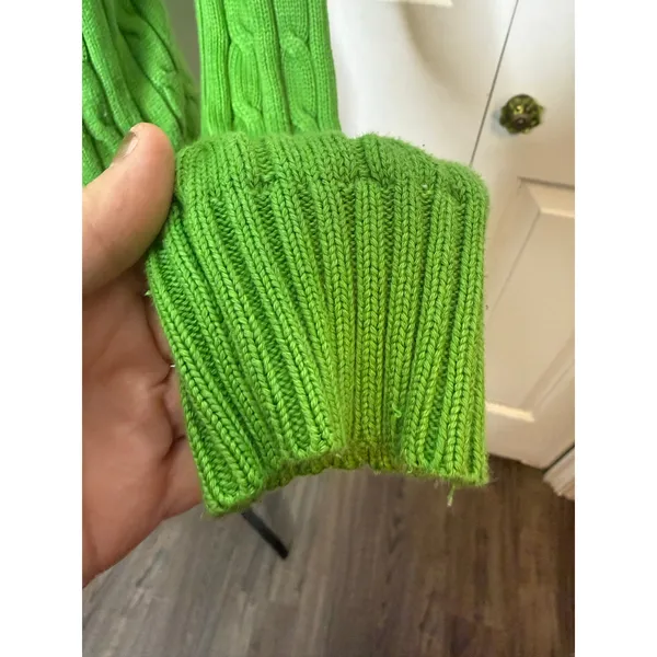POLO RALPH LAUREN Women's S Crew Neck Cable Knit Cotton Sweater Lime Green Flaw - Image 8