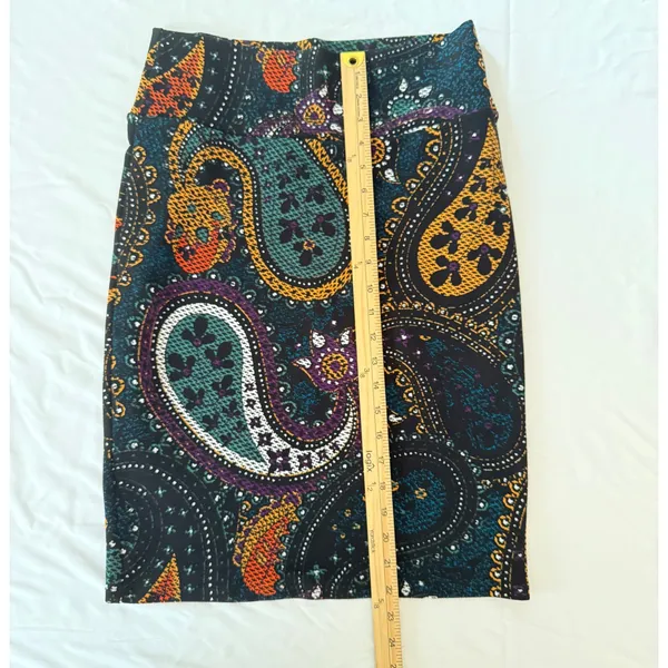 LuLaRoe‎ Cassie Pencil Skirt Small Black Multi Color Paisley Boho Stretch Knit - Image 4