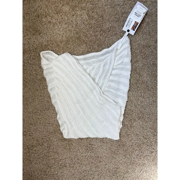 Women White One Shoulder Crochet‎ Swim Cover Up Dress Asymmetrical Size S - Image 5