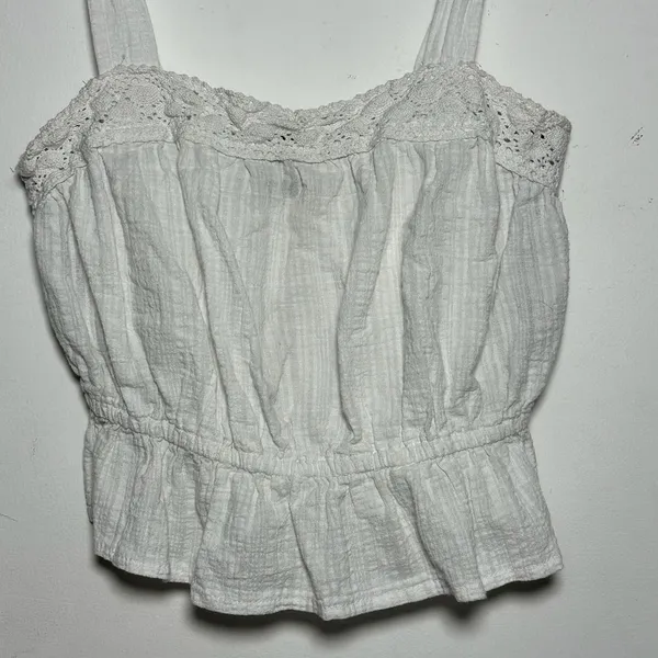 White Smocked Crochet Trim Peplum Crop‎ Tank Top Women XS - Image 4