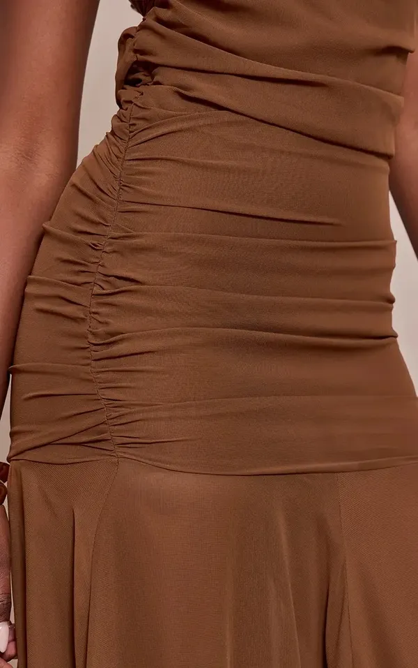 Pretty Little Thing CHOCOLATE CHIFFON HIGH NECK MAXI DRESS - Image 3