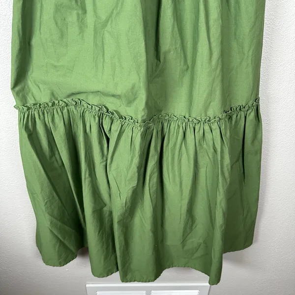 Abercrombie & Fitch Midi Dress‎ Medium Green Smocked Puff Sleeve Prairie Tiered - Image 3