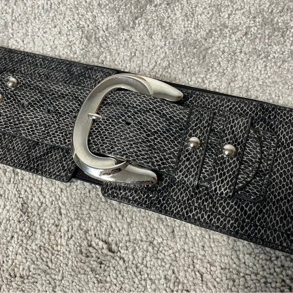 Black Faux Snake‎ Skin Wide Elastic Waist Belt size 1X - Image 3