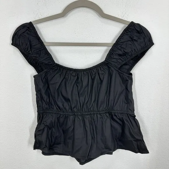 Lulus Black Square Neck Puff Sleeve Cropped Peplum Top Size S NWT‎ - Image 11