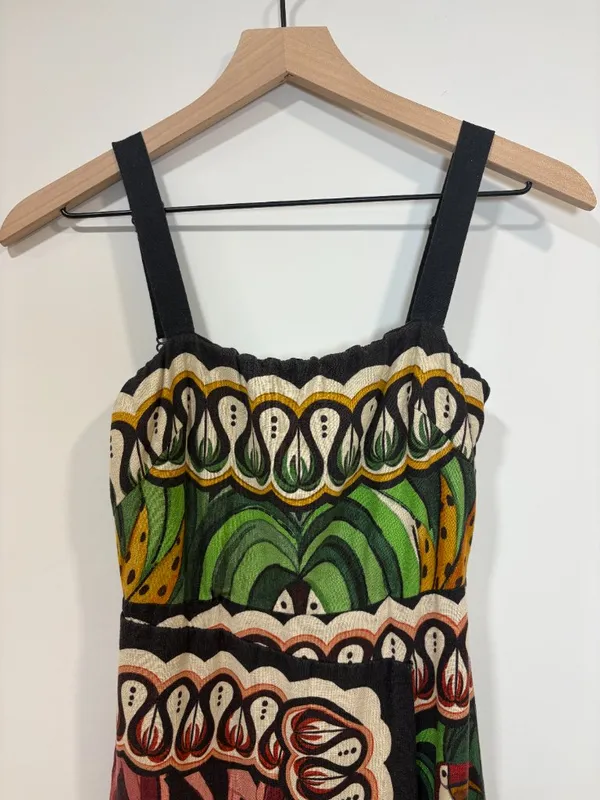 🌟 Farm Rio 🌟 Coconut Tree Flow Scarf Midi Dress Brown Multi Xxs - Image 5