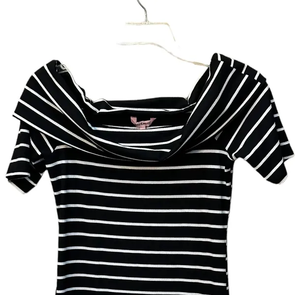 Juicy Couture Black White Ribbed Striped Sheath Dress Y2K‎ Vintage Size Medium - Image 2