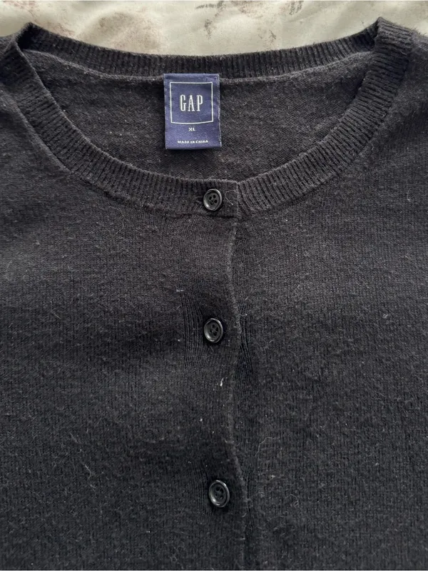 GAP Black wool blend Button-Up Long Sleeve Crew Cardigan, size XL minimalist - Image 9