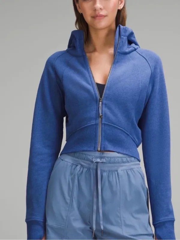 lululemon Blue Heather Oasis Scuba Full Zip Cropped Hoodie size 8 - Image 2