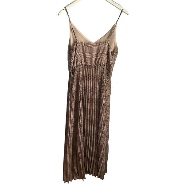 Joie Brown Brown Plaid Pleated‎ Midi Dress size Small Geometric Preppy Academia - Image 4