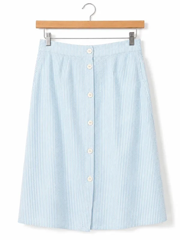 Light Blue and White stripes Maxi Button-Front Skirt - Women - Image 2