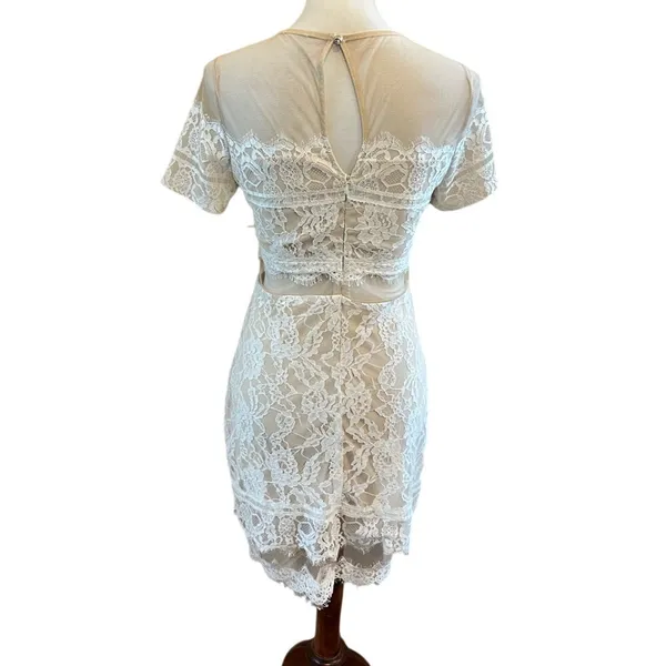 White Lace Mini Dress Mesh Illusion Sheer Small - Image 3