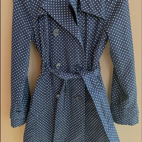London‎ Fog Belted Trench Coat in Navy Polka Dot Size XS - Image 8