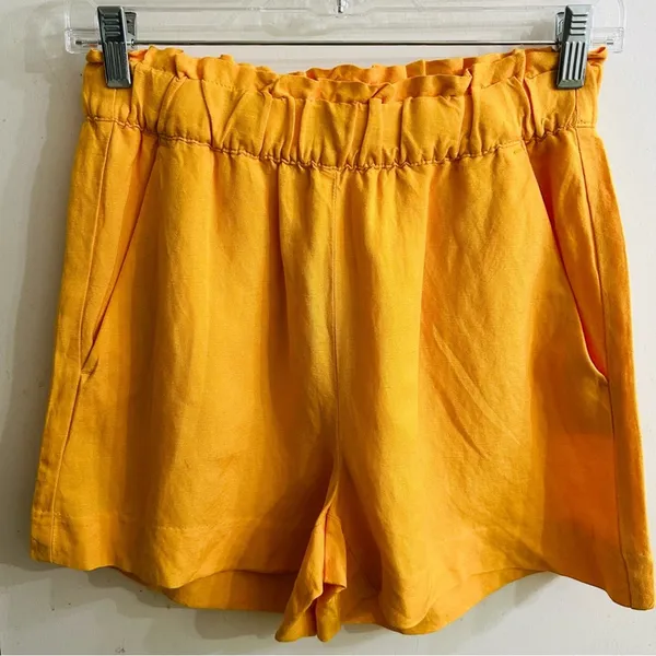 Loft Linen-Blend Paperbag Waist Shorts Mustard‎ Yellow–XS NWT - Image 2
