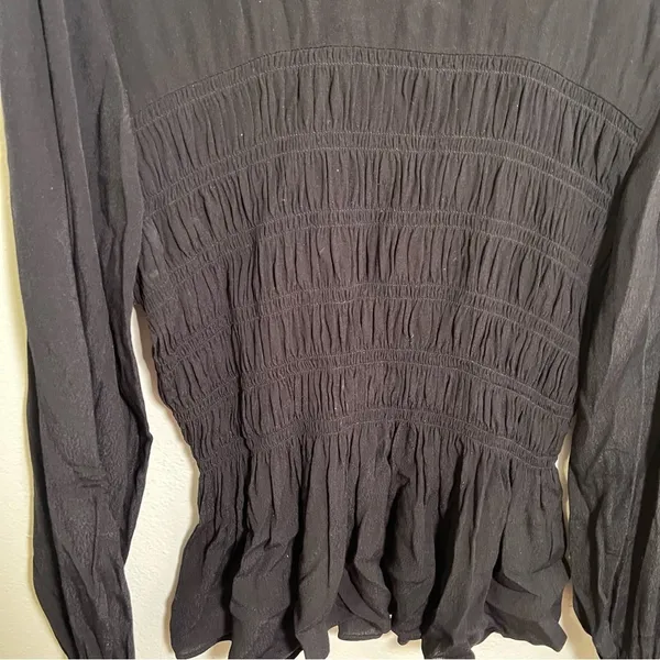 Whistles‎ Women's Size 10 Black Rosanna Shirred Top Long Sleeve Crewneck Keyhole - Image 9