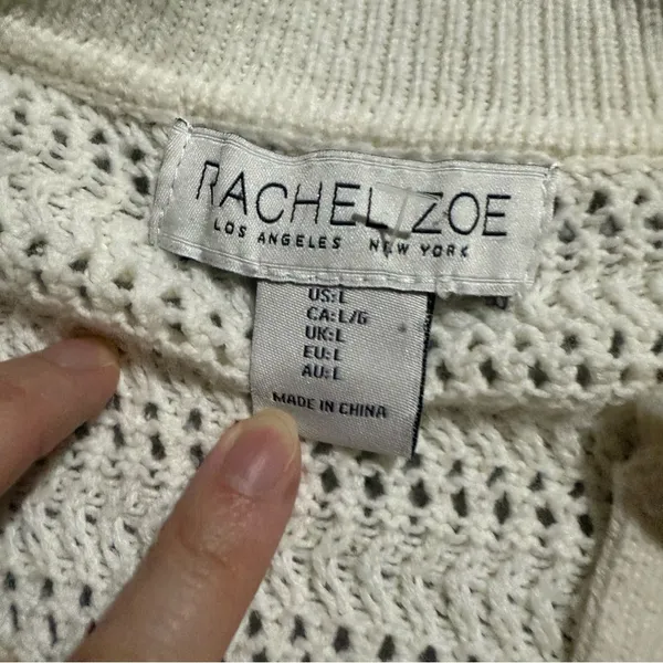 Rachel Zoe Collared Cream Pointelle Knit Pullover Polo Sweater Size Large EUC - Image 3