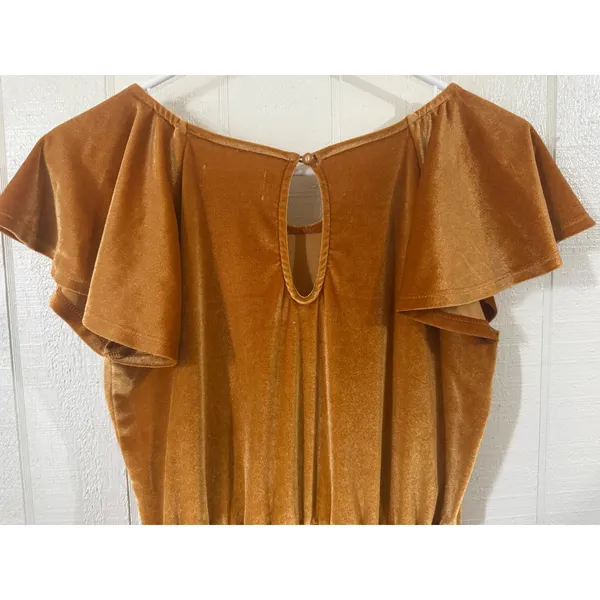 Mustard Gold Velvet Flutter Sleeve Wide Leg Jumpsuit XL 14 Holiday Party - Image 4