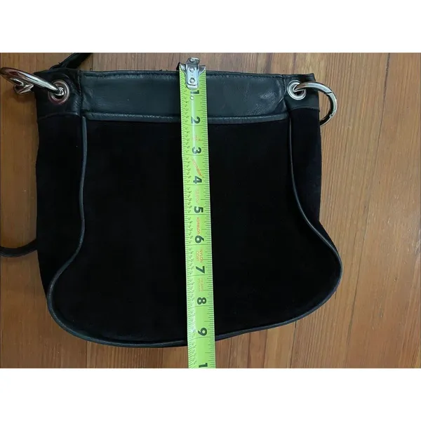 LAGGO Black Suede Leather Hobo Crossbody Bag Silver Grommet Hardware - Image 9