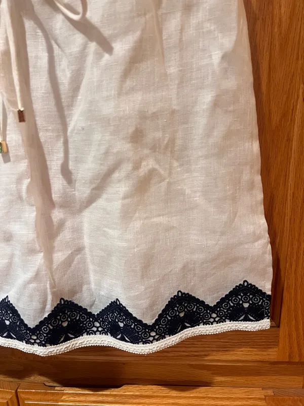 Tory Burch Margarita‎ Cream Linen Tunic Cover-Up Navy Blue Embroidery Size XS - Image 8