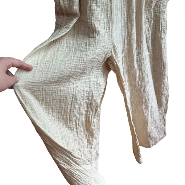 Hunter & Browa‎ yellow muslin spaghetti strap wide leg jumpsuit women's size L - Image 5