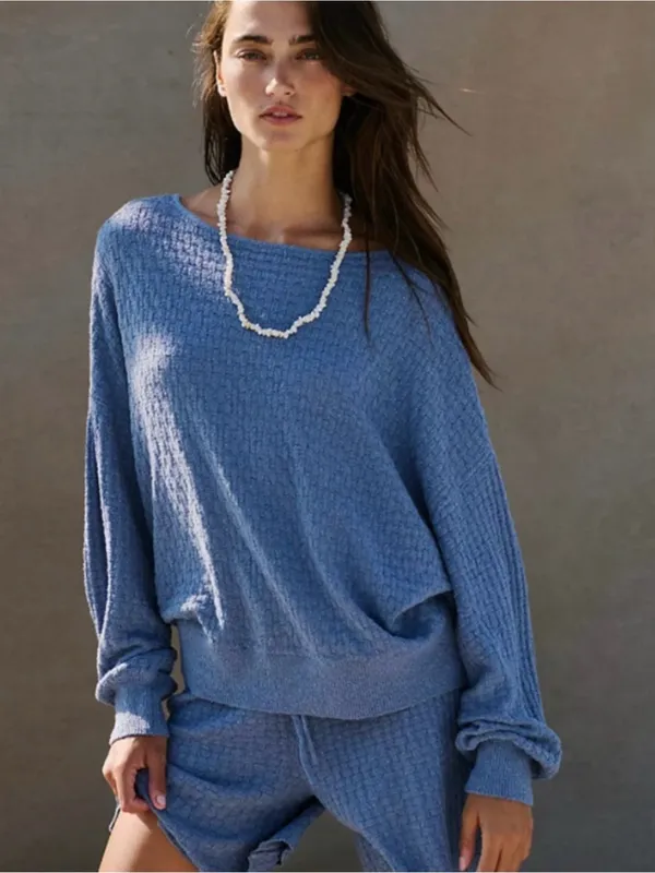 Free People Free-est Rowan Sweater Short Set in Blue Suede XS - Image 4