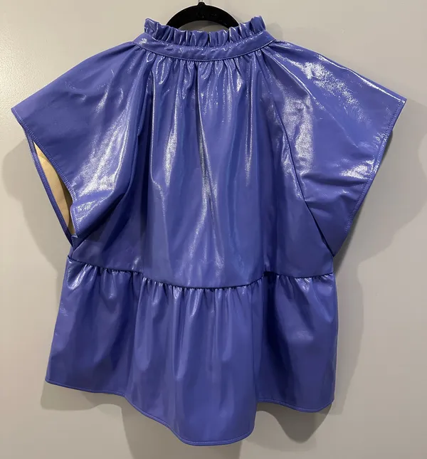 THML Purple Faux Leather V Neck Top - Image 4