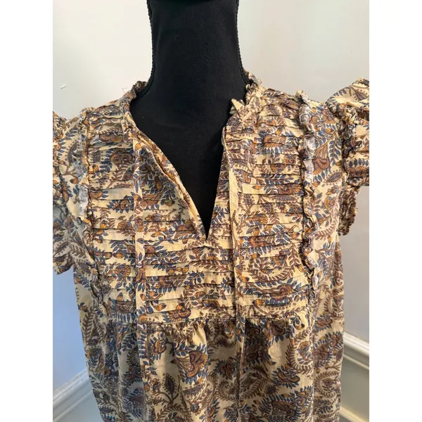 Farmers Market Boho Floral Paisley Pintuck Blouse Cotton Ruffle Sleeve Cottage - Image 4
