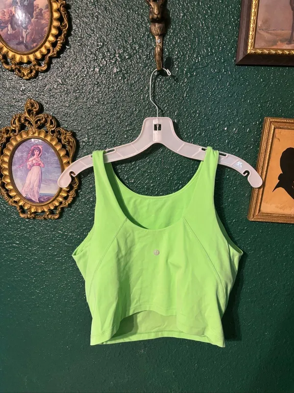Lululemon High Neck Scream Green Align Cropped Tank Top Sz 12 - Image 2