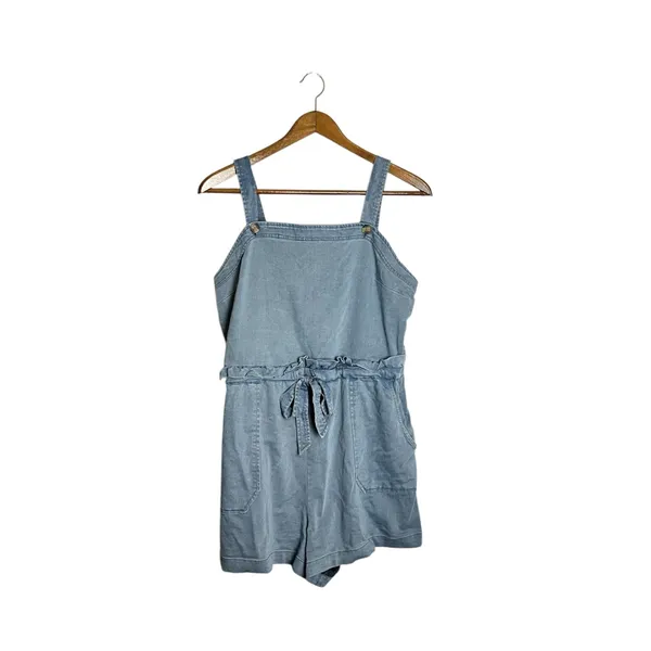 American Eagle Blue Chambray Shorts Overall Romper - Image 3