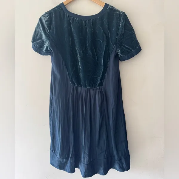 Anthropologie Maeve Floral Lily Velvet Shift Dress‎ Size XS Petite Navy Blue - Image 6