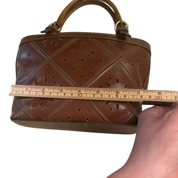 Vintage-Style‎ Brown Faux Leather Handbag Small Tote Purse w/ Cutout Detail Y2K - Image 12
