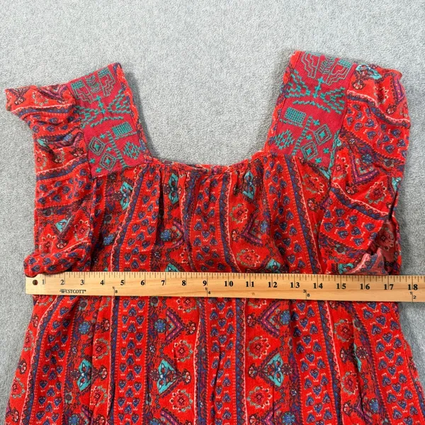 Hollister Red Embroidered Crop Top Women's Small Flutter Sleeve Square Neck Boho - Image 7