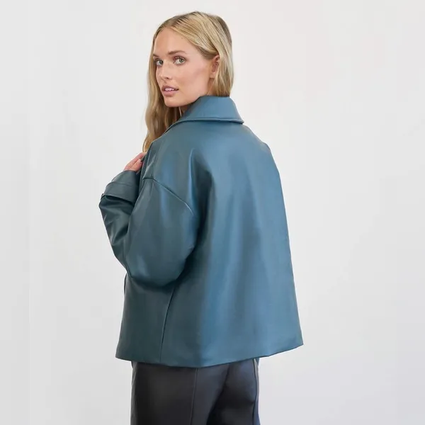 4th & Reckless PU double‎ breasted Victoria jacket in teal XL - Image 3
