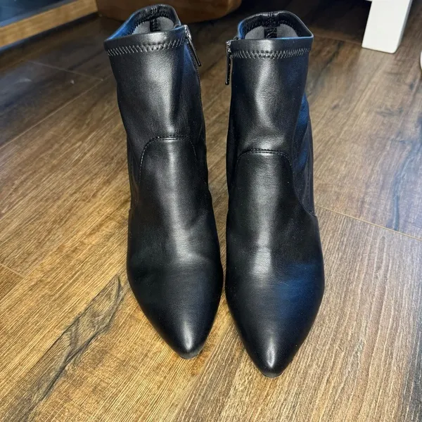 Franco Sarto Kacee Shoes Black Leather Ankle Bootie Zip Block Heel Size 9.5 - Image 4